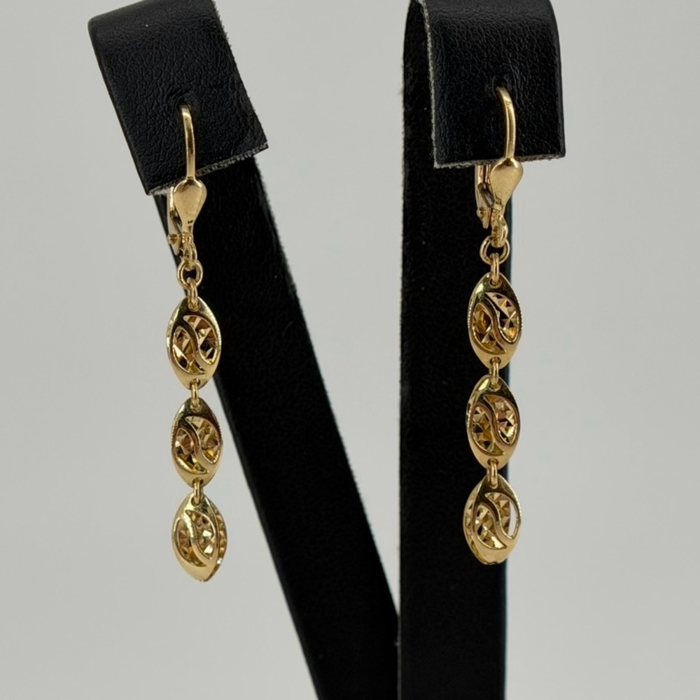 14K Yellow Gold Dangle Drop Earrings Leverback 2.6g Solid Gold Oval Link New